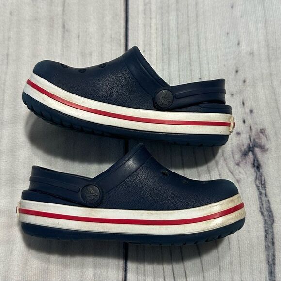 Crocs Crocband Navy Blue Red Stripe Kid Toddler Sz 6/7 Preschool Water Sandals - Picture 3 of 10